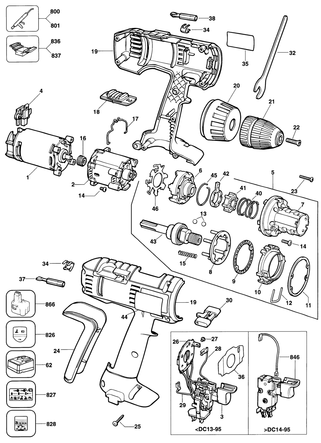 Elu SBA55K Type 1 Cordless Drill Spare Parts