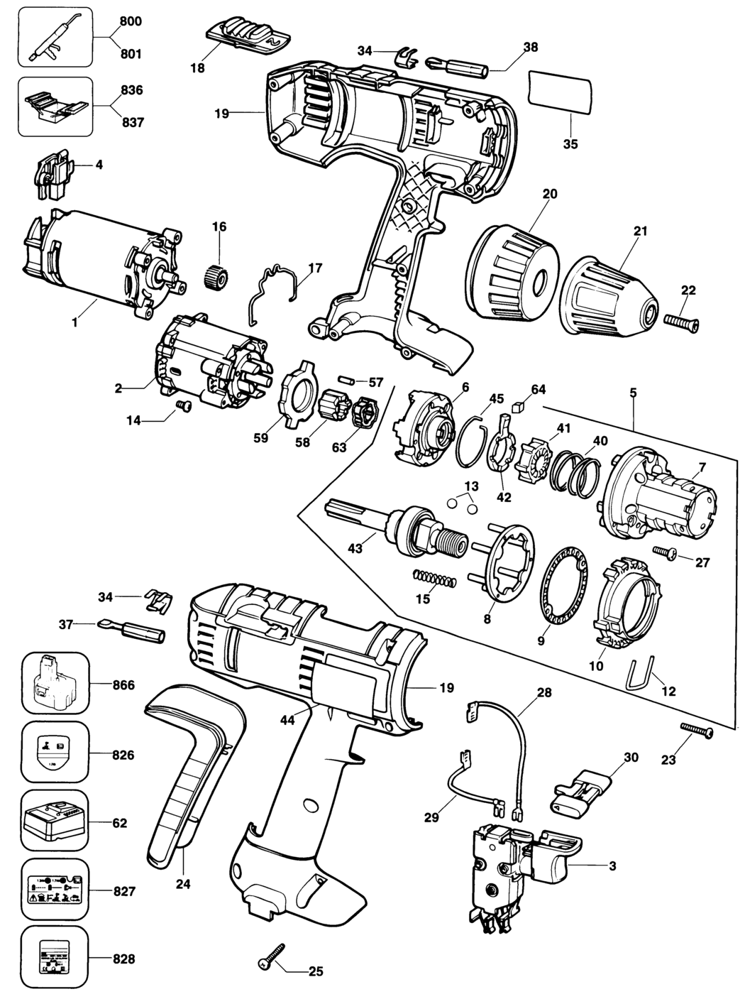 Elu SBA55K Type 2 Cordless Drill Spare Parts