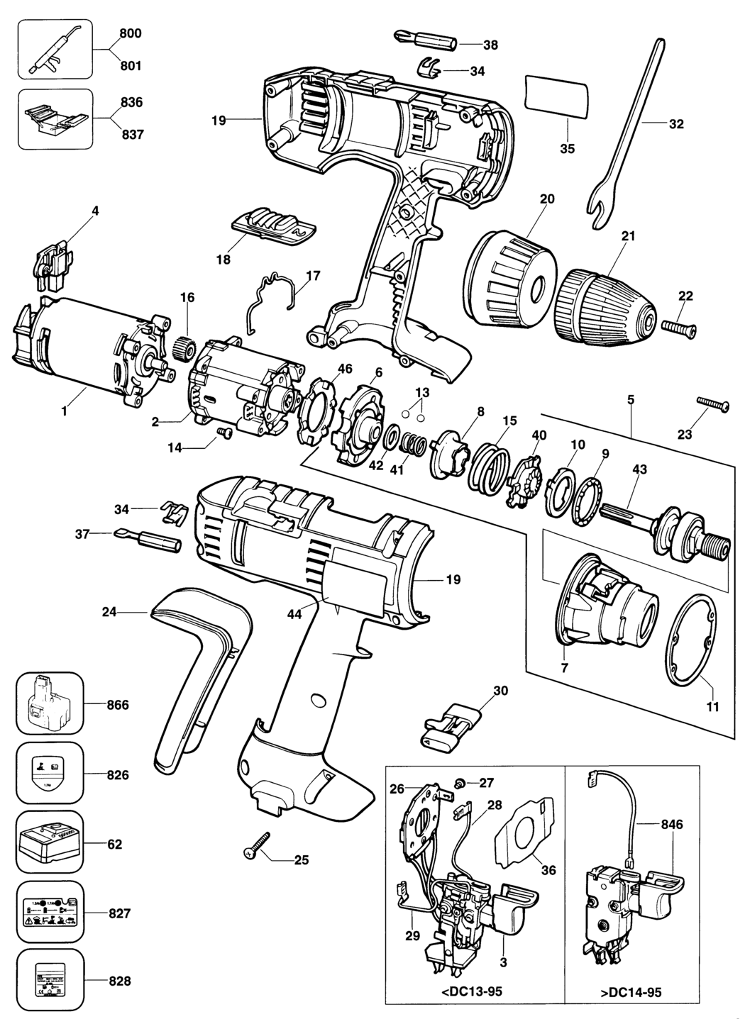 Elu SBA71K Type 1 Cordless Drill Spare Parts