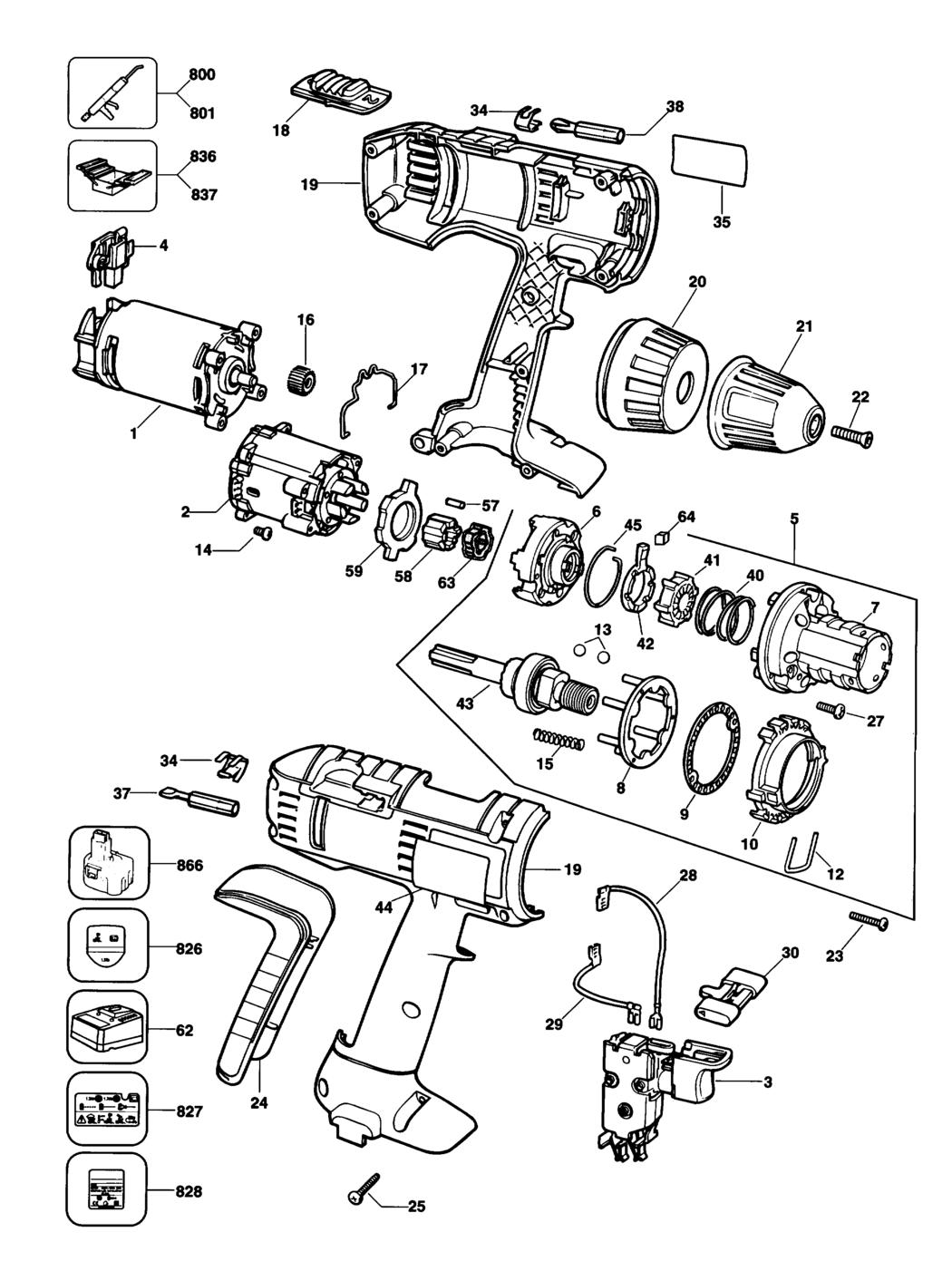 Elu SBA75K Type 2 Cordless Drill Spare Parts