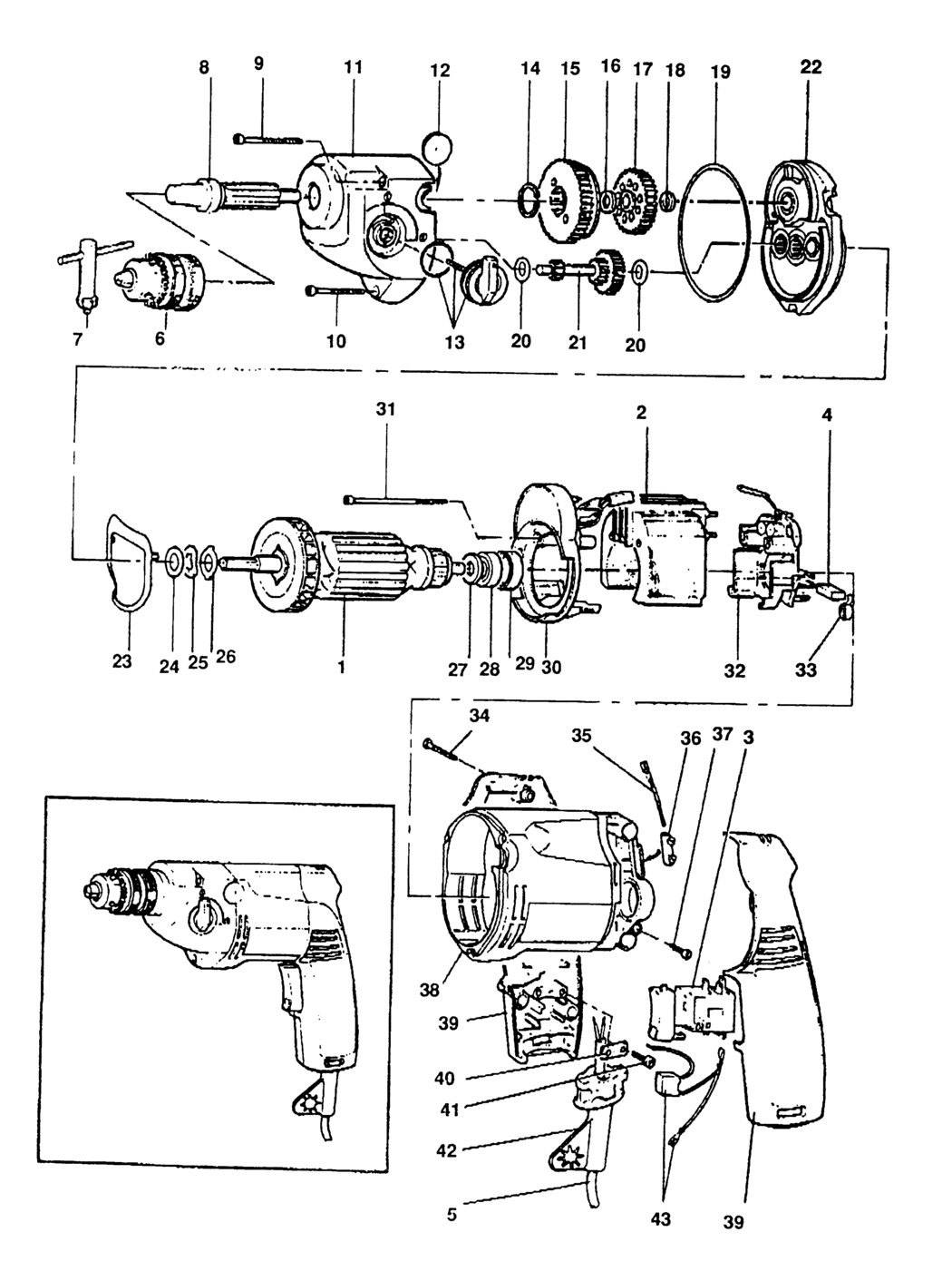 Elu ECD307 Type 1 Drill Spare Parts