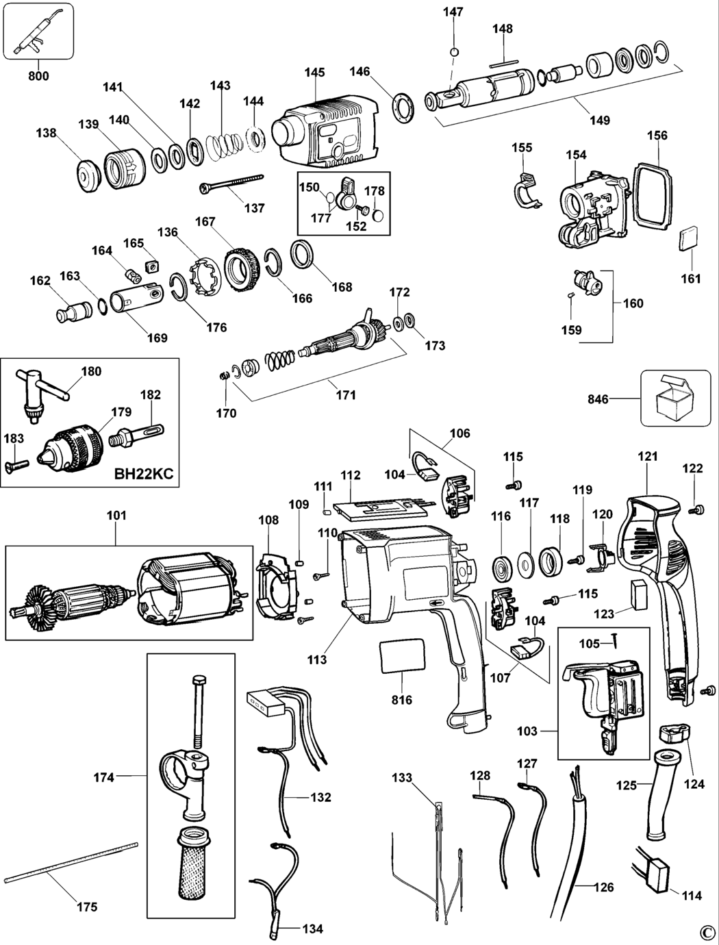 Elu BH22 Type 1 Rotary Hammer Spare Parts