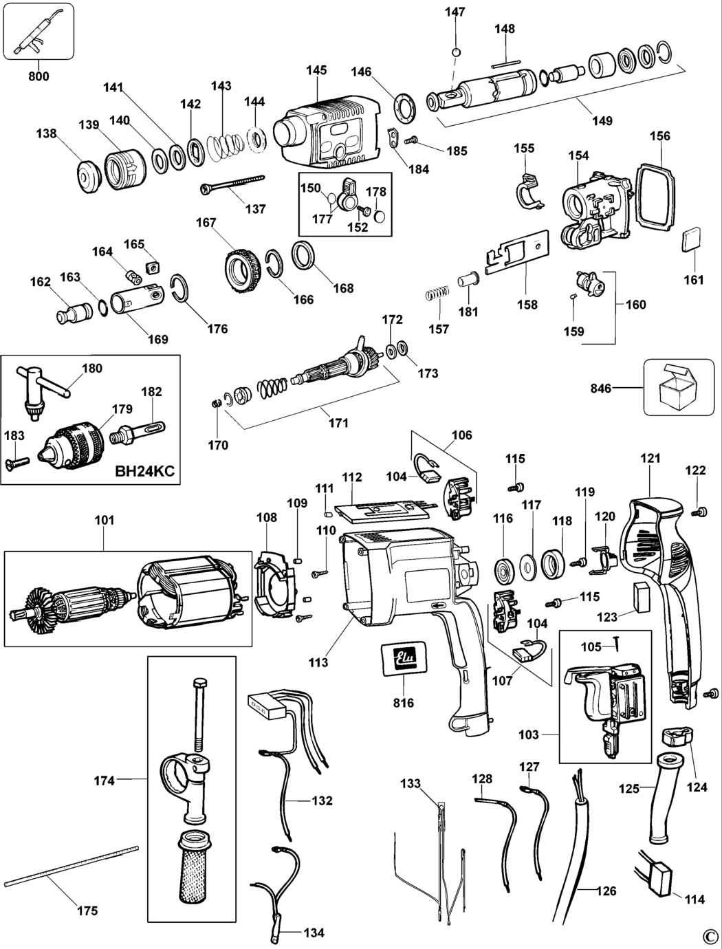 Elu BH24 Type 1 Rotary Hammer Spare Parts