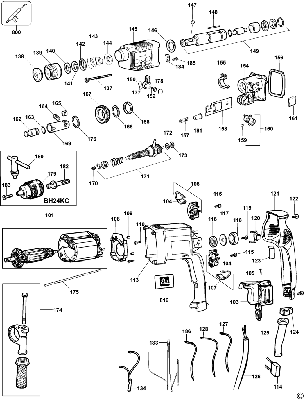 Elu BH24 Type 3 Rotary Hammer Spare Parts