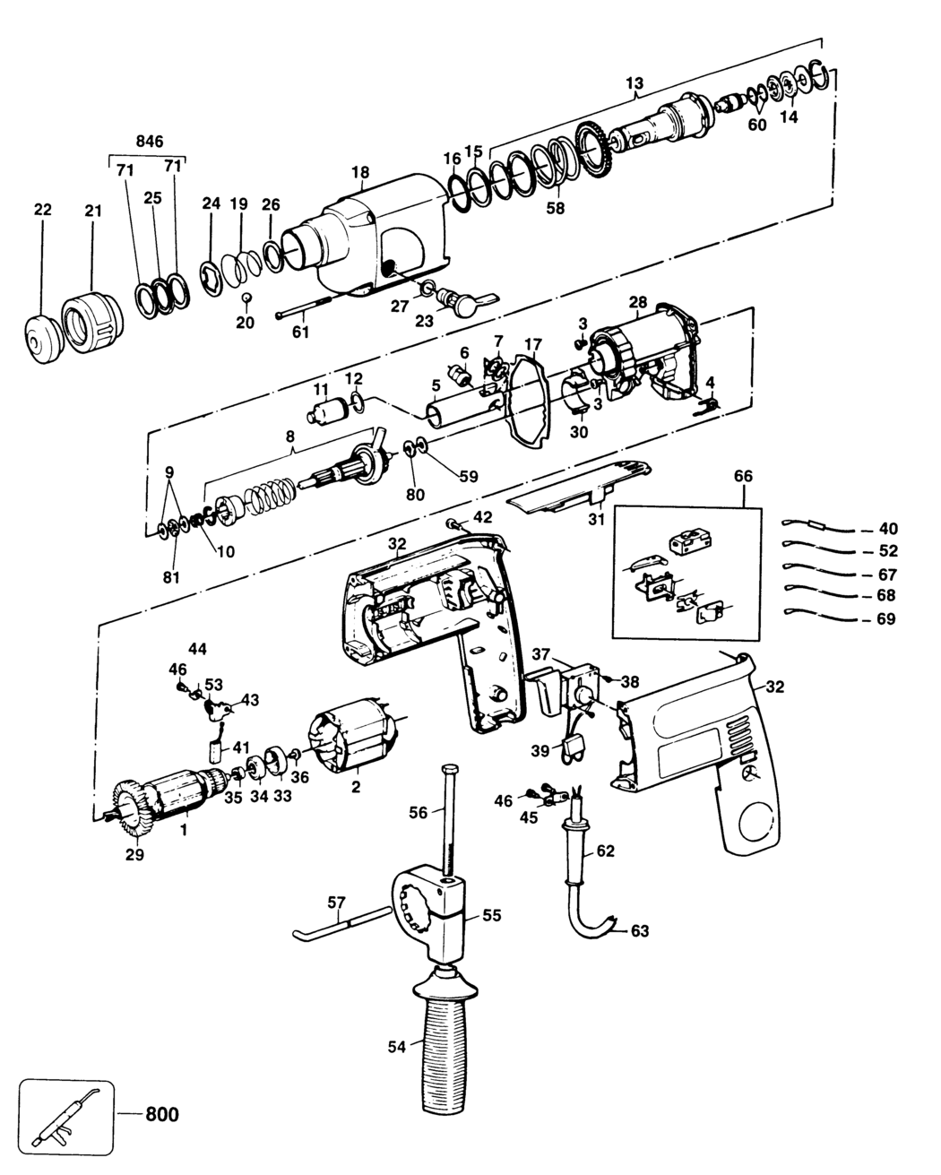 Elu MBH20L Type 1 Rotary Hammer Spare Parts