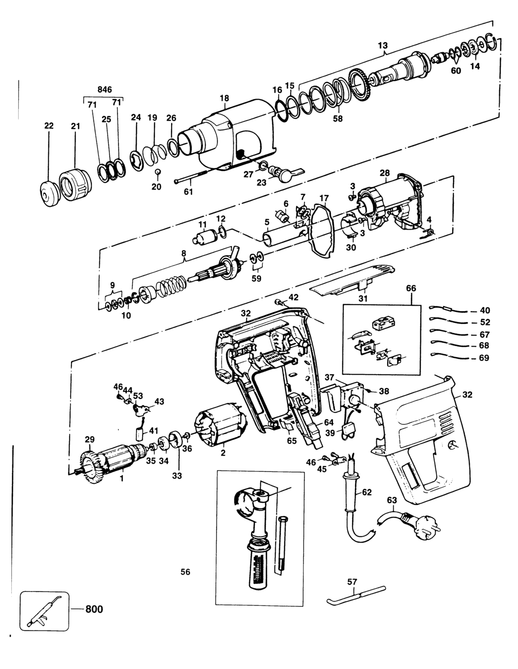 Elu MBH22RDS Type 1 Rotary Hammer Spare Parts