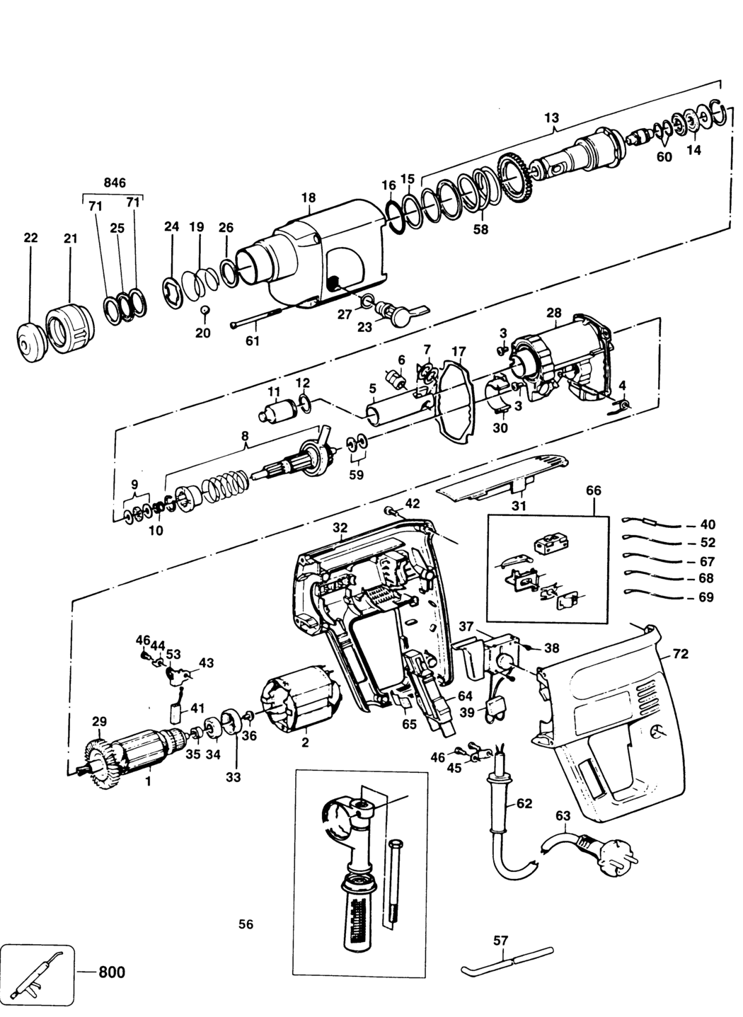 Elu MBH22RLD Type 2 Rotary Hammer Spare Parts