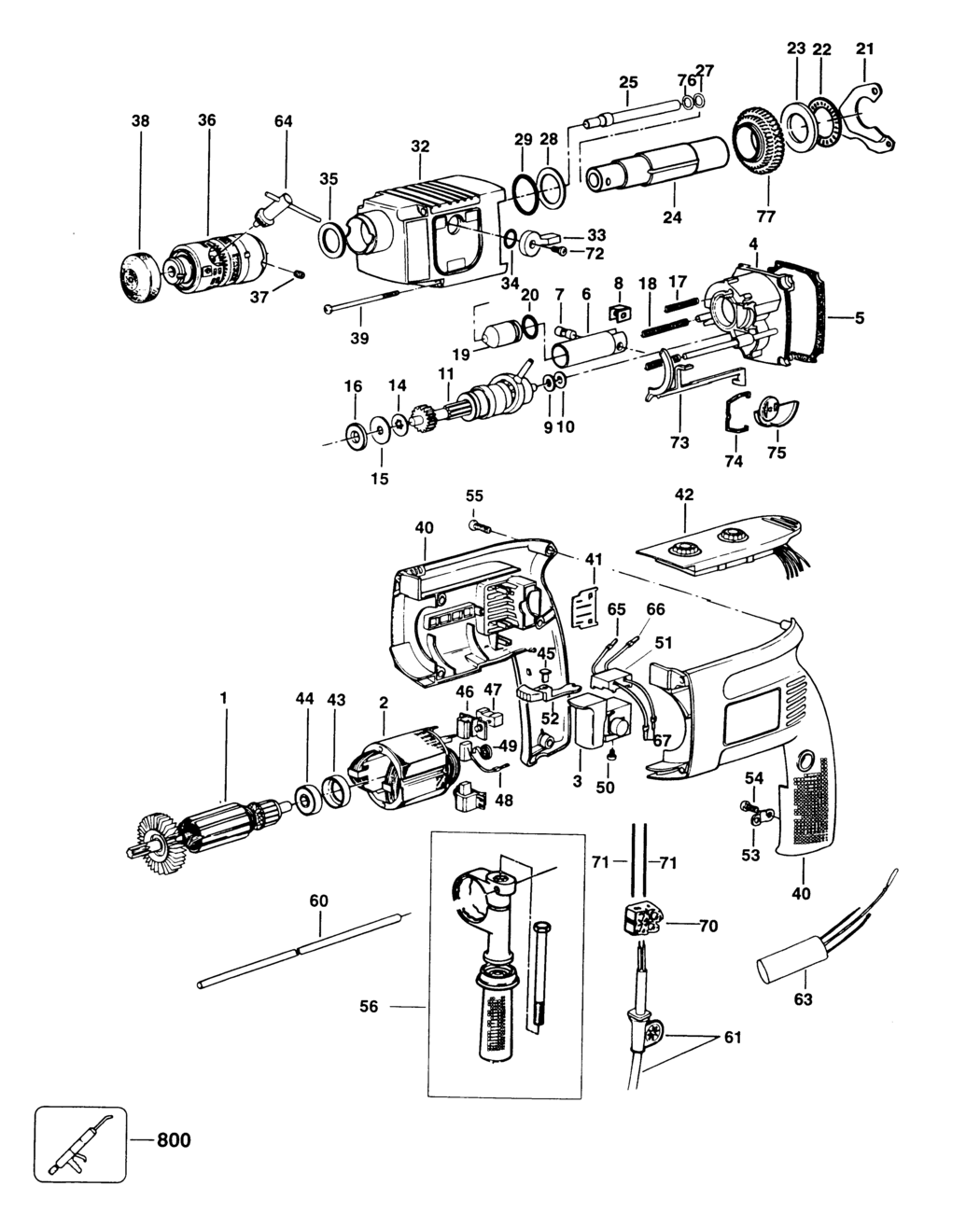 Elu MBH24RLU Type 1 Rotary Hammer Spare Parts