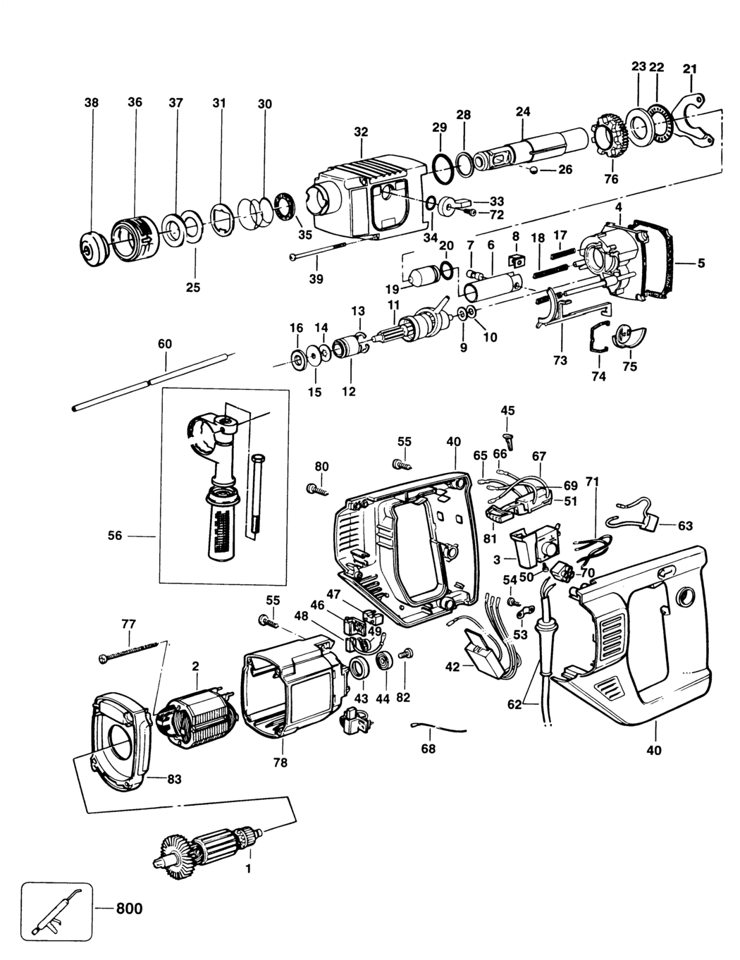 Elu MBH25L Type 1 Rotary Hammer Spare Parts