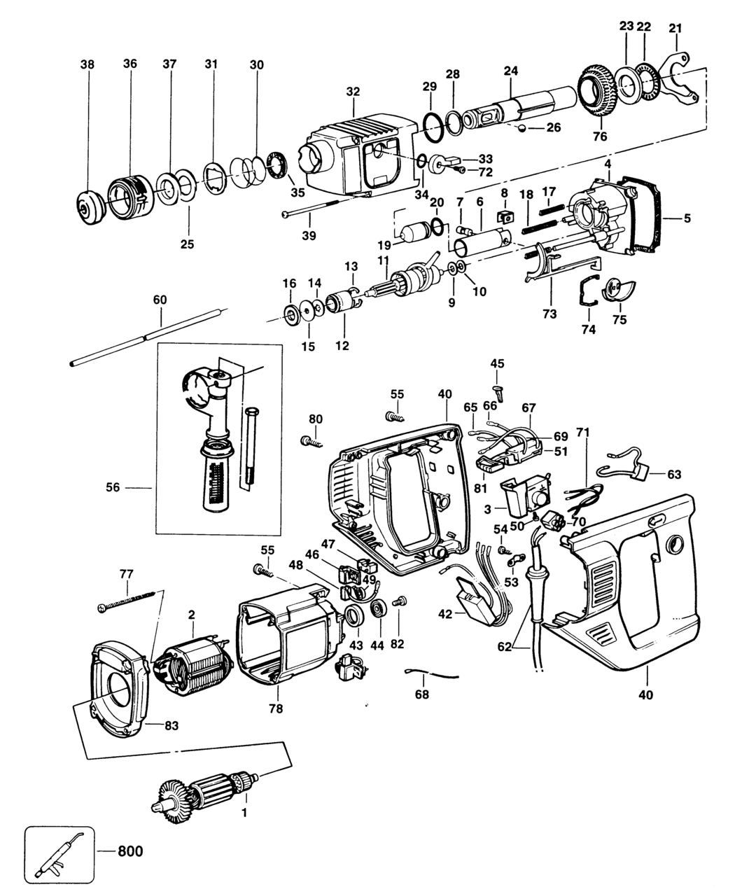 Elu MBH26L Type 1 Rotary Hammer Spare Parts
