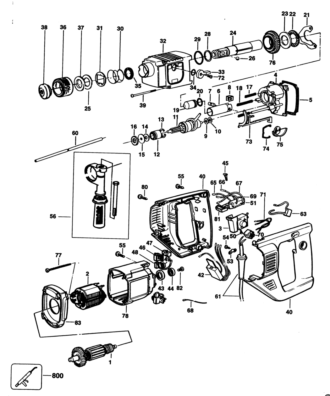 Elu MBH26RLM Type 3 Rotary Hammer Spare Parts