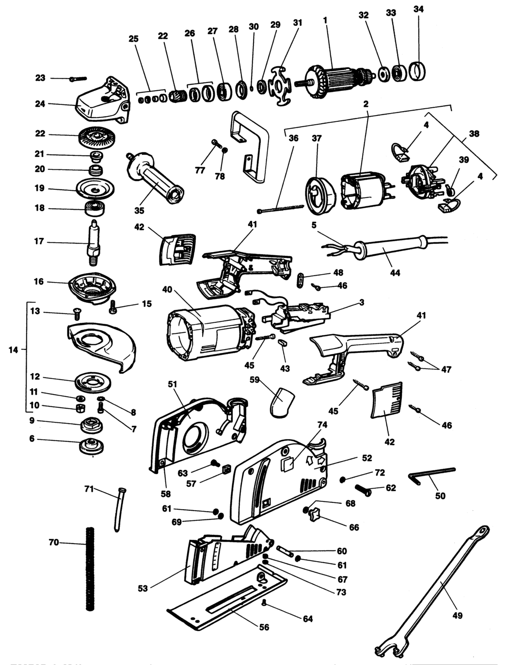Elu DT53EK Type 1 Angle Grinder Spare Parts