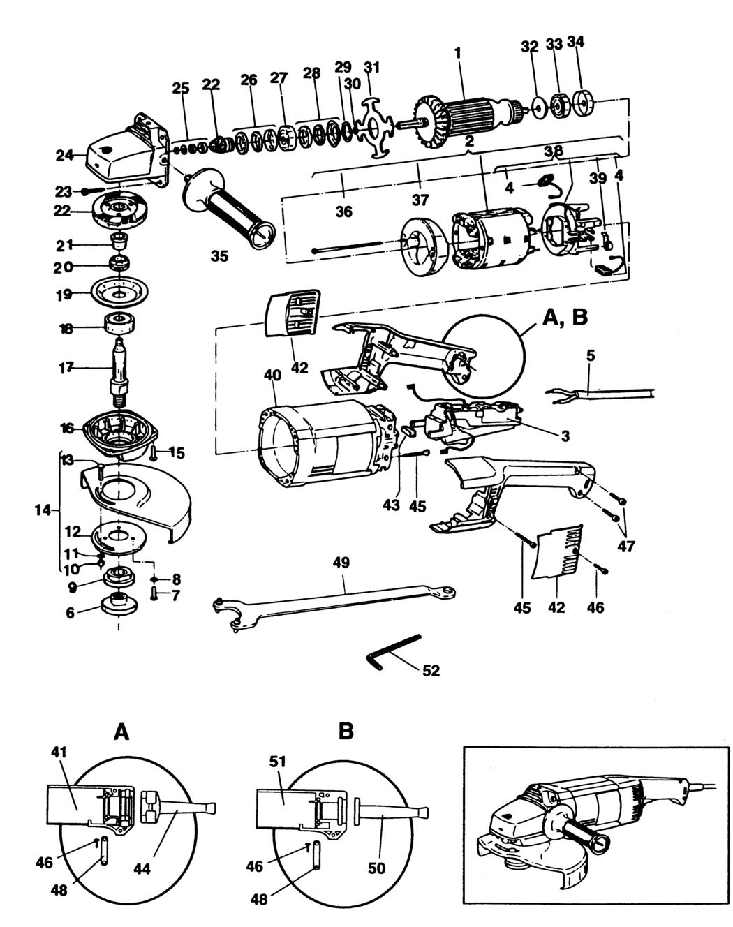 Elu WS24230A Type 1 Angle Grinder Spare Parts