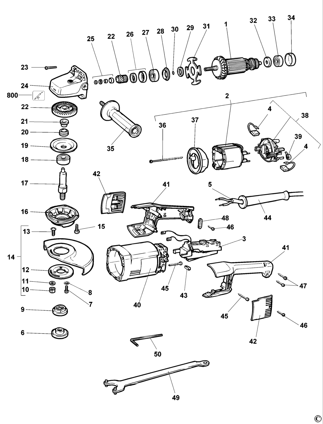 Elu WS52E Type 2 - 3 Angle Grinder Spare Parts