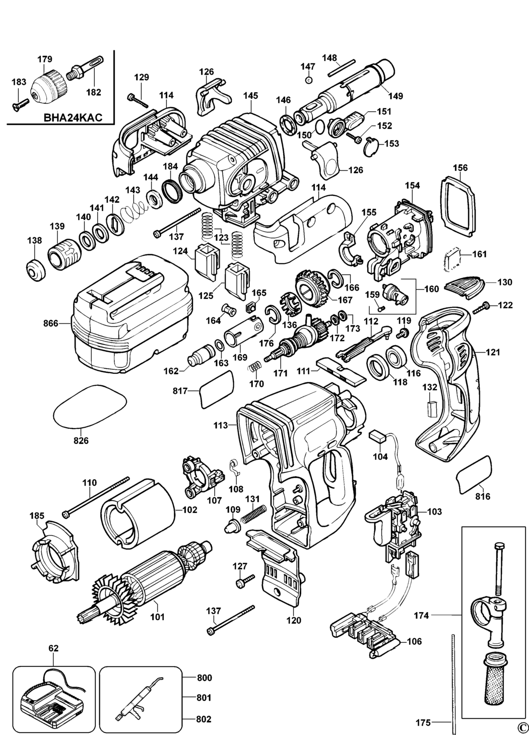 Elu BHA24K Type 1 Rotary Hammer Spare Parts