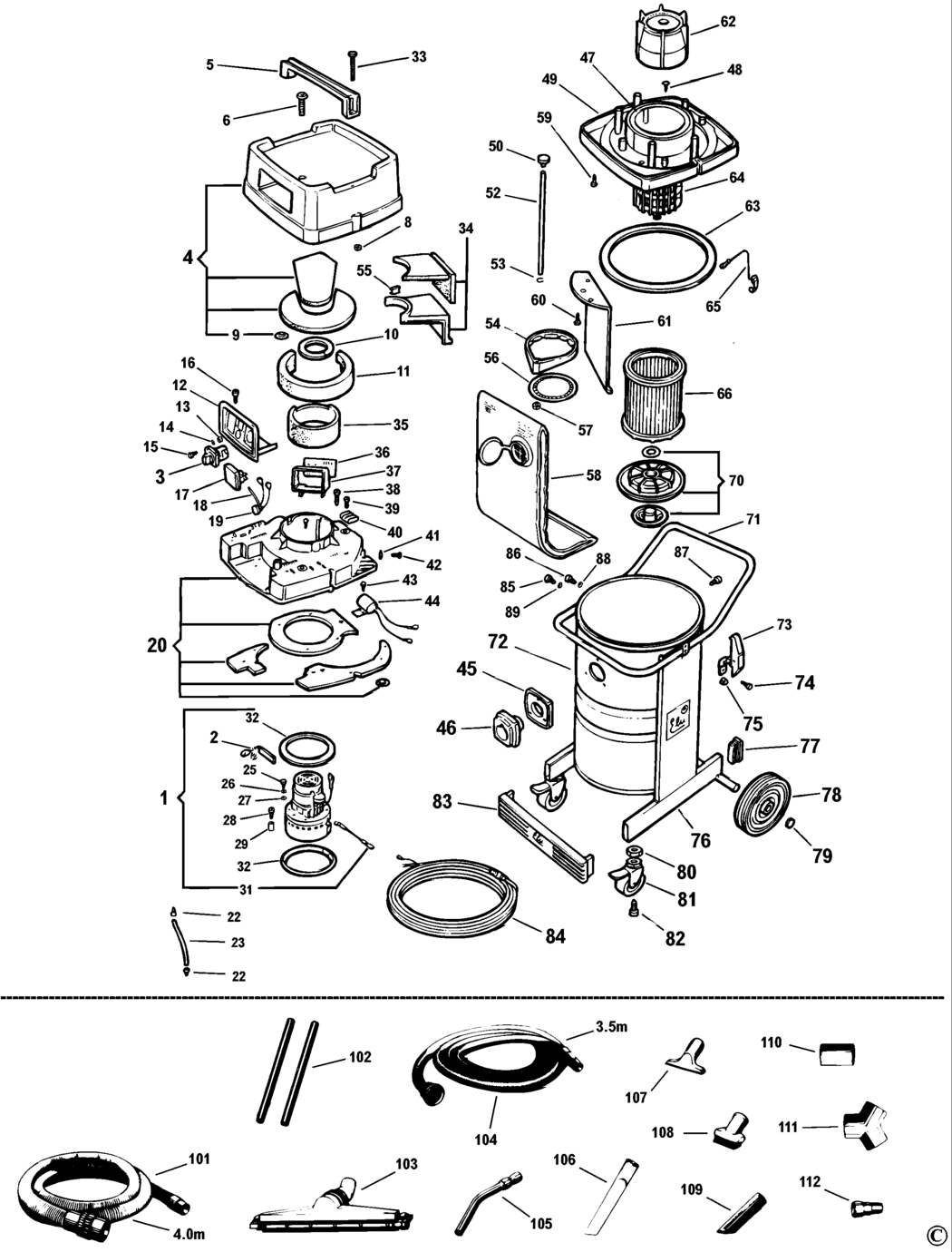 Elu EVE948 Type 1 Vacuum Extractor Spare Parts