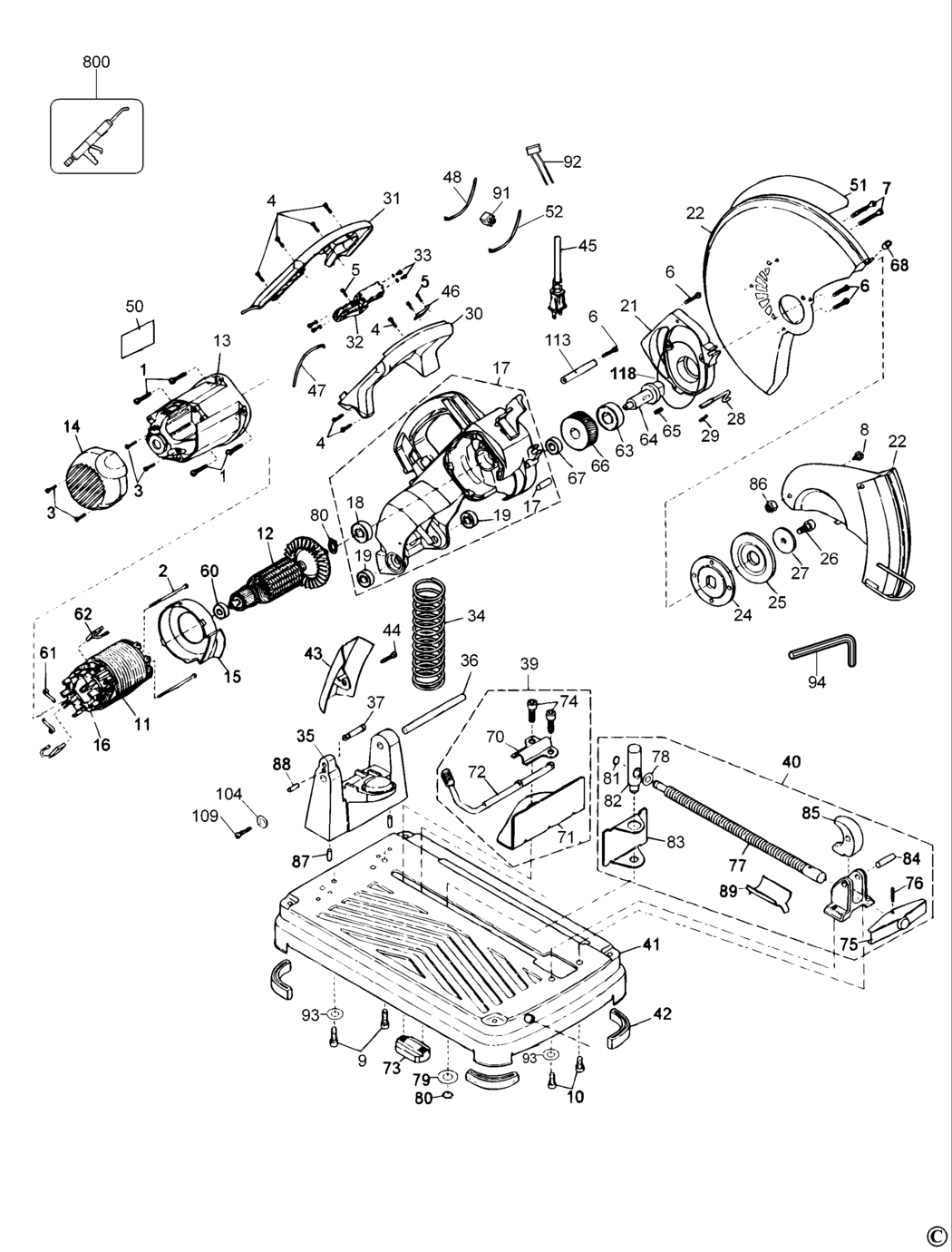 Elu MTS22 Type 1 Chop Saw Spare Parts