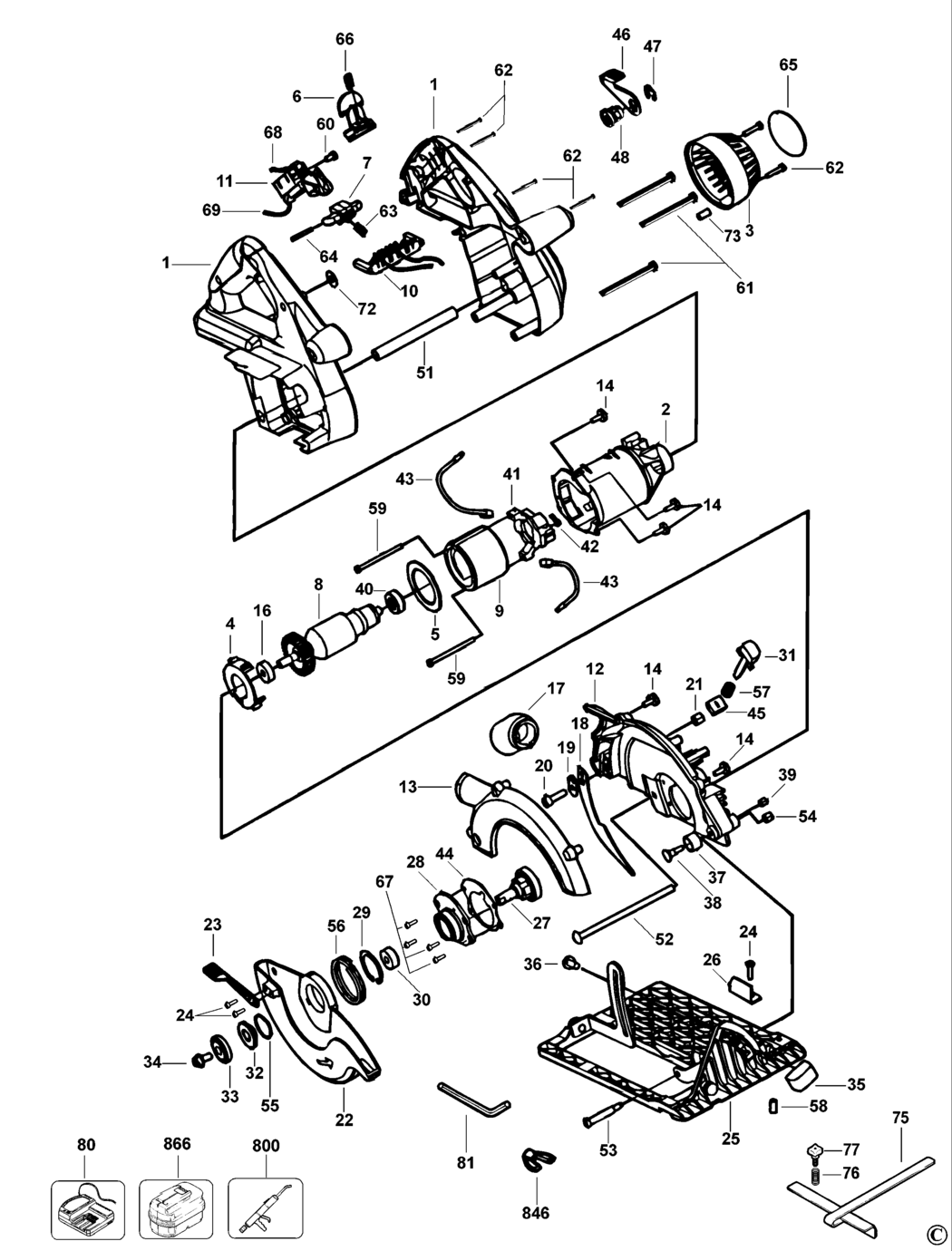 Elu MHA24K Type 1 Cordless Circular Saw Spare Parts