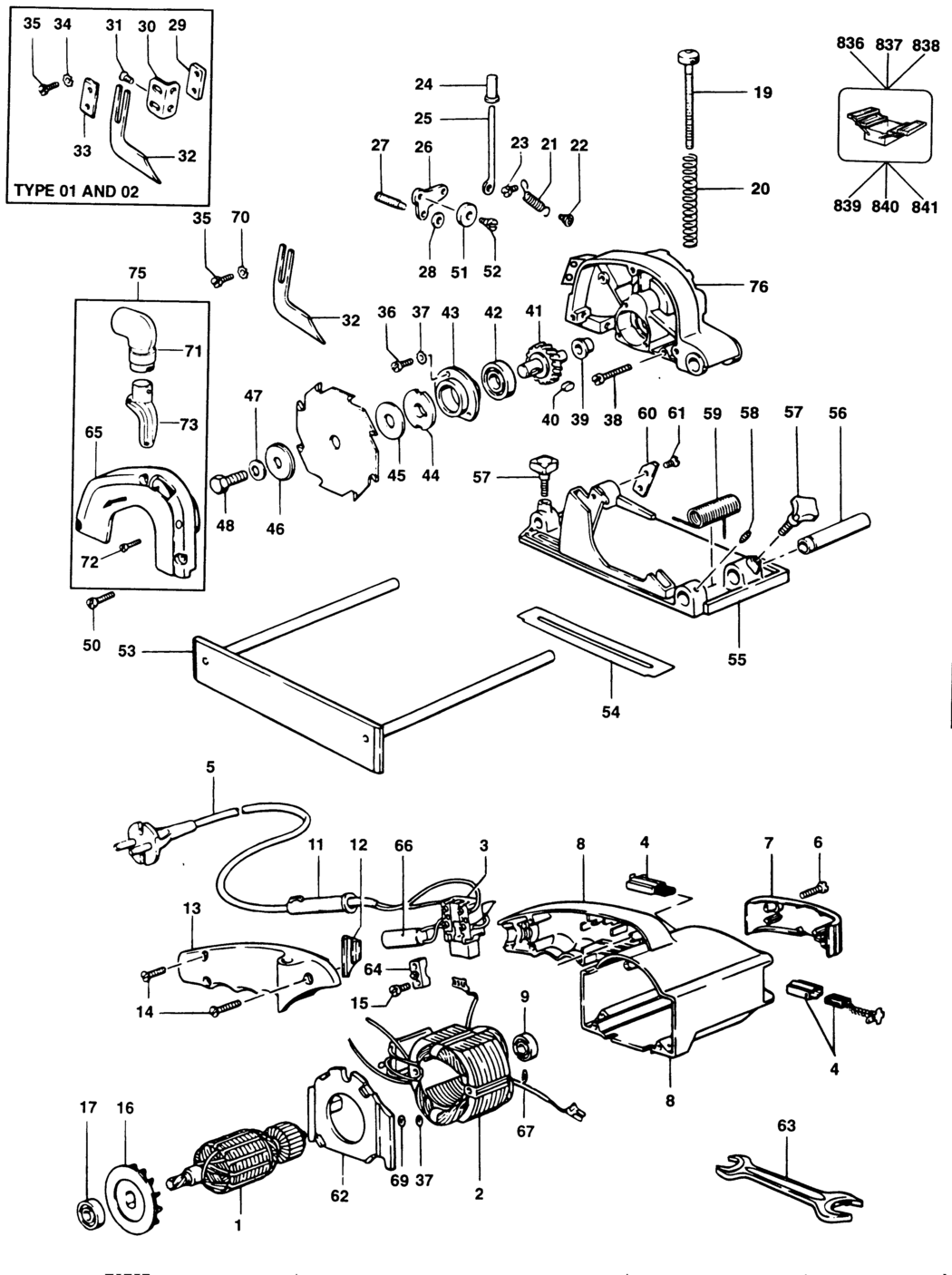 Elu MH25K Type 1 Mini Rip Saw Spare Parts