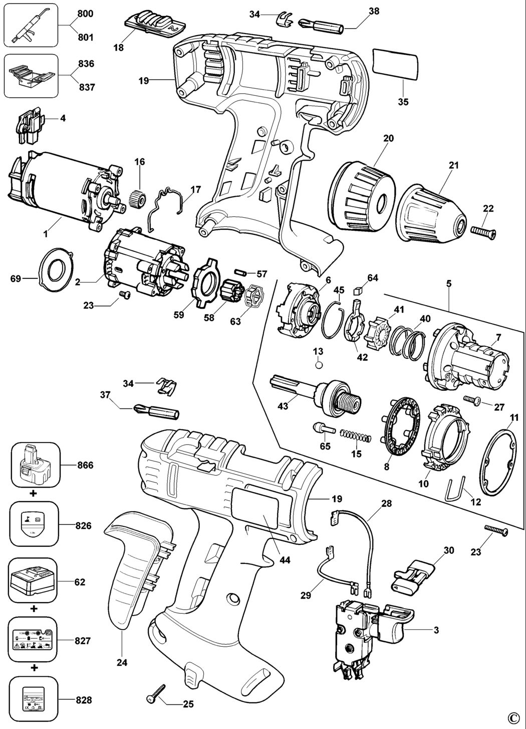 Elu 126851 Type 4 Cordless Drill Spare Parts