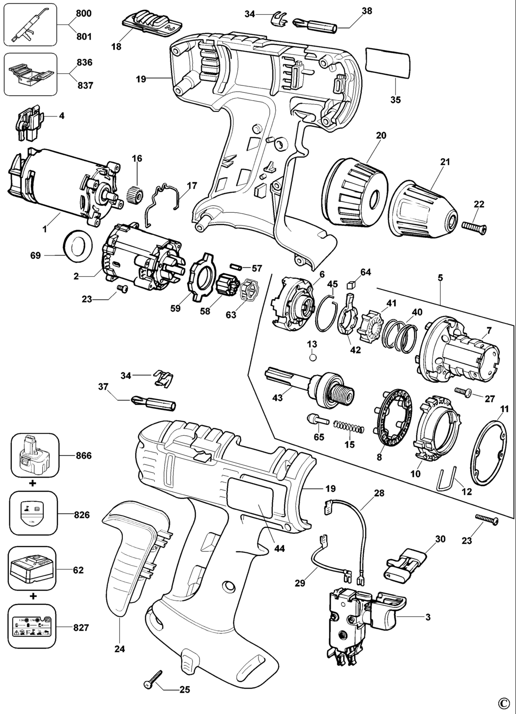 Elu 126851 Type 5 Cordless Drill Spare Parts