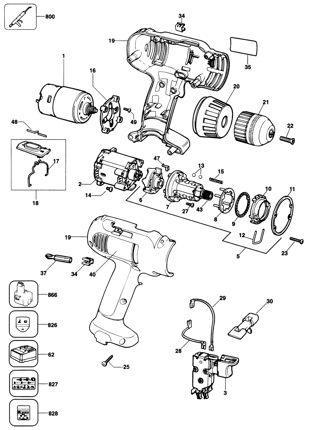 Dewalt DW905 Type 1 Cordless Drill Spare Parts