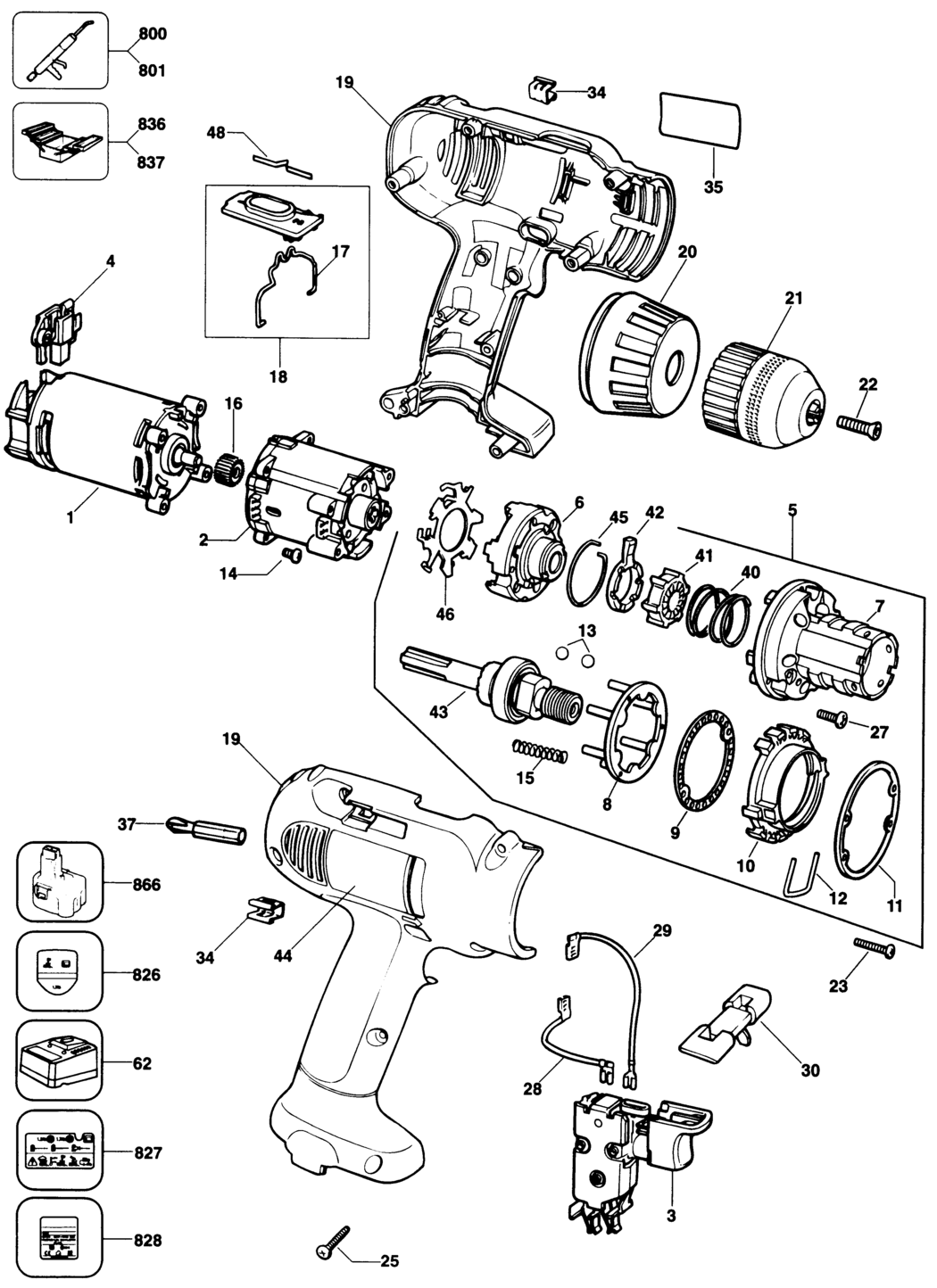 Dewalt DW912 Type 1 Cordless Drill Spare Parts