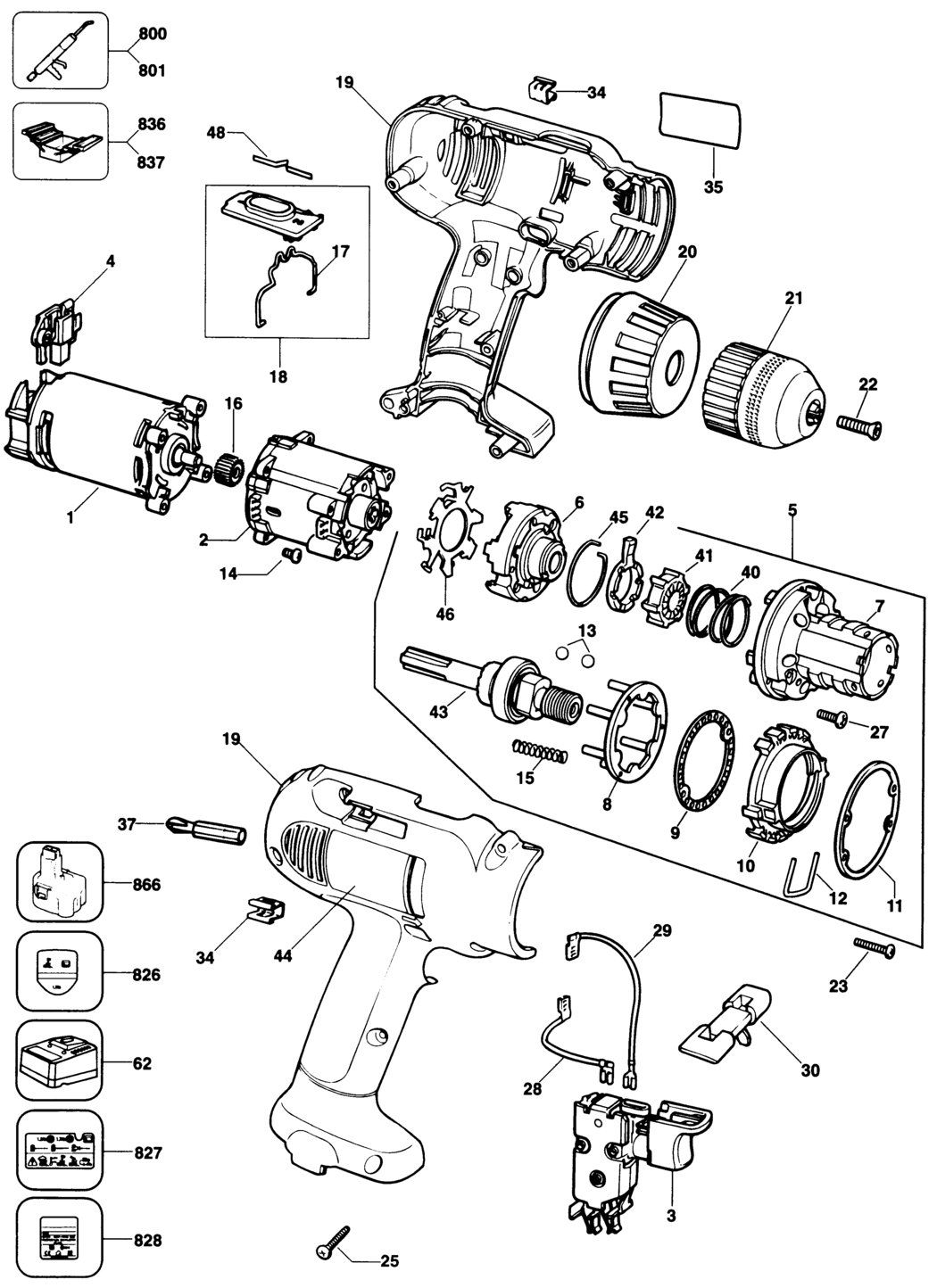 Dewalt DW912K Type 1 Cordless Drill Spare Parts