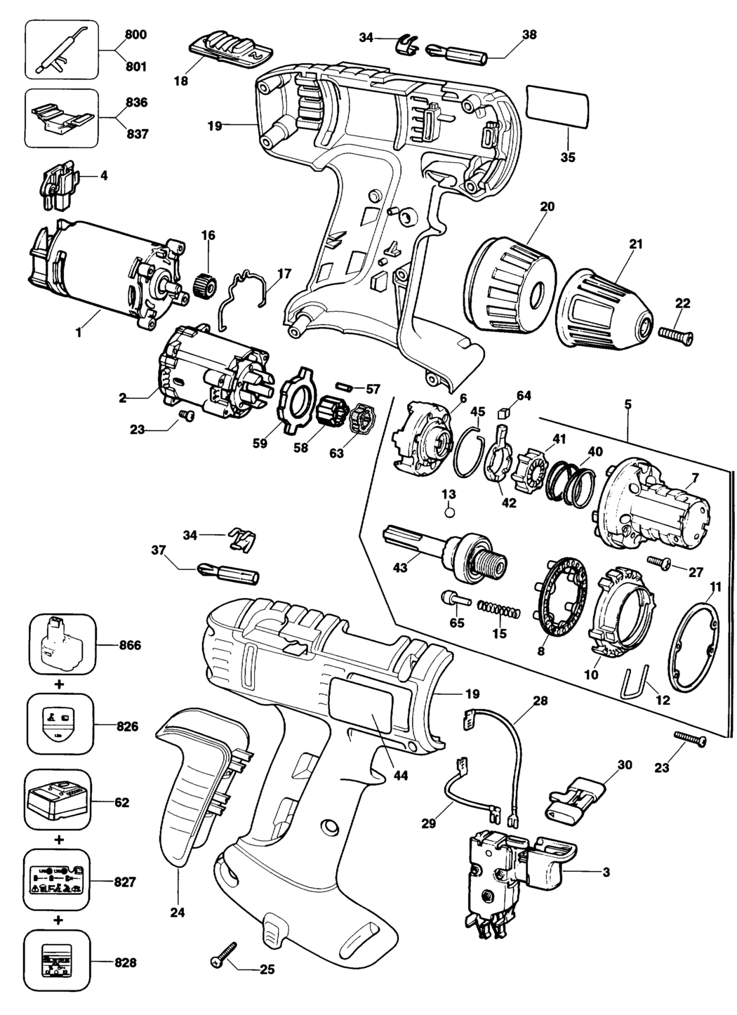 Dewalt DW912K Type 4 Cordless Drill Spare Parts