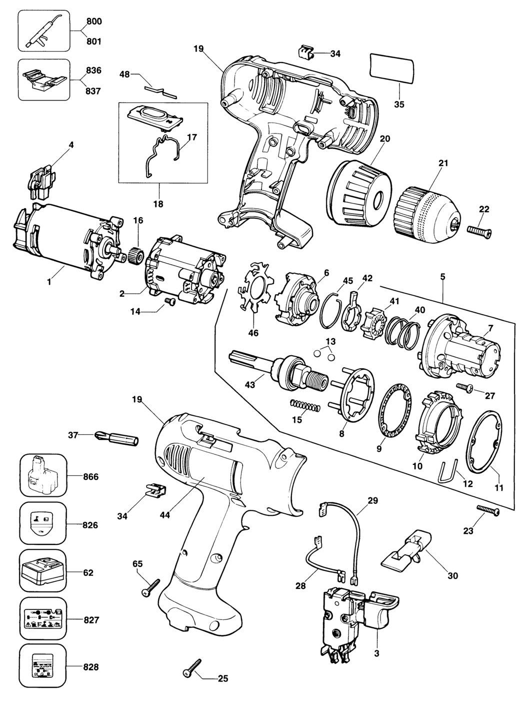 Dewalt DW914K Type 1 Cordless Drill Spare Parts