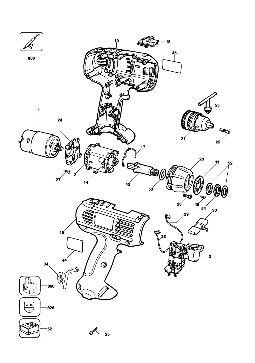 Dewalt DW916K Type 1 - 2 Cordless Drill Spare Parts