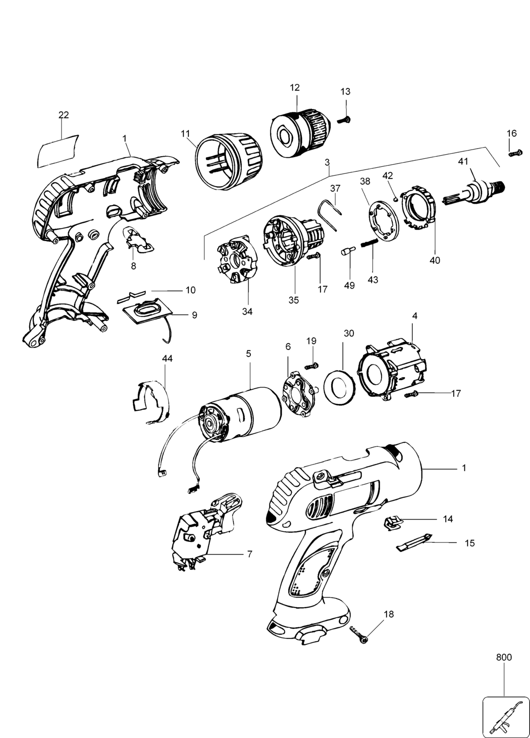 Dewalt DW952K Type 4 Cordless Drill Spare Parts