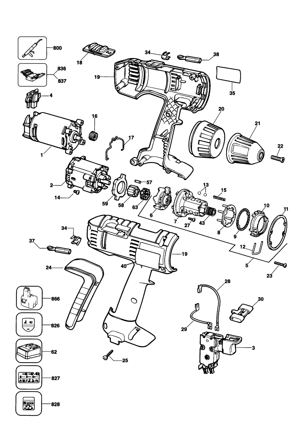 Dewalt DW972K Type 3 Cordless Drill Spare Parts