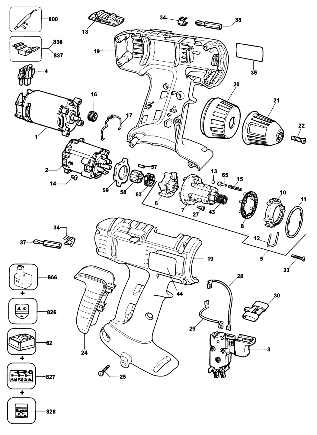 Dewalt DW972K Type 4 Cordless Drill Spare Parts