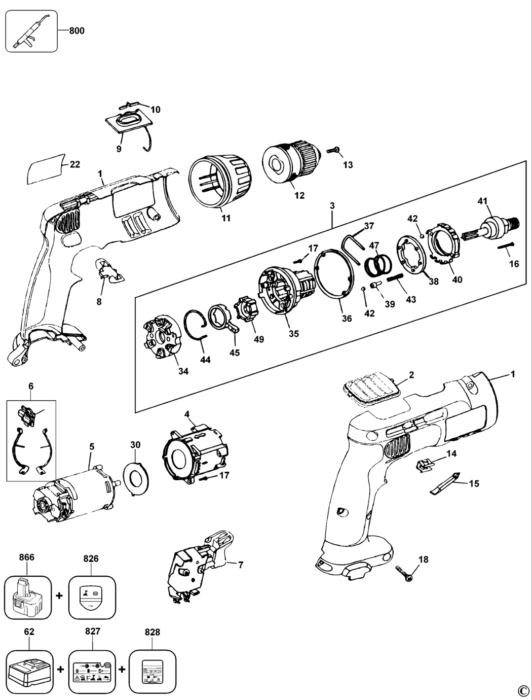 Dewalt DW976K Type 1 Cordless Drill Spare Parts