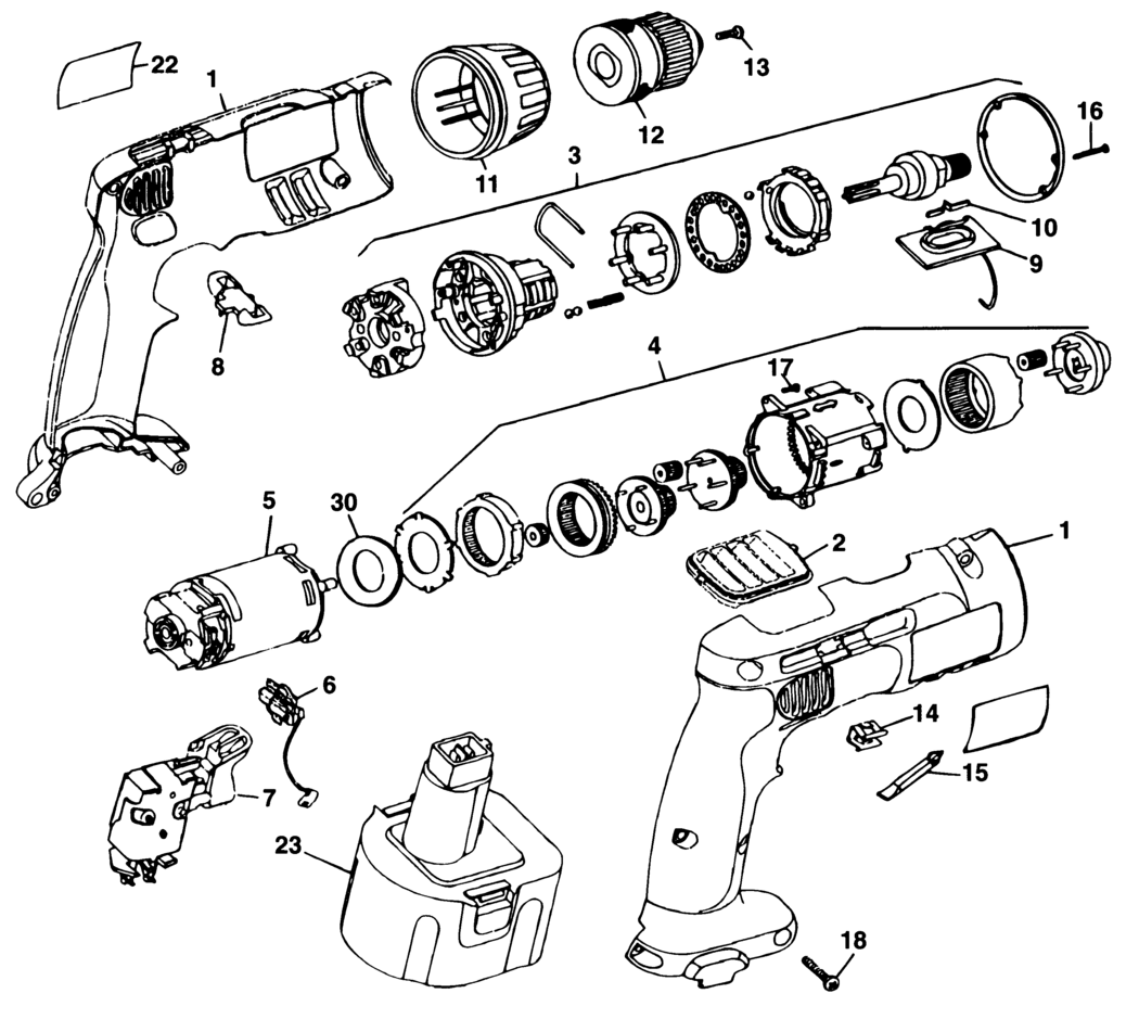 Dewalt DW996K Type 1 Cordless Drill Spare Parts