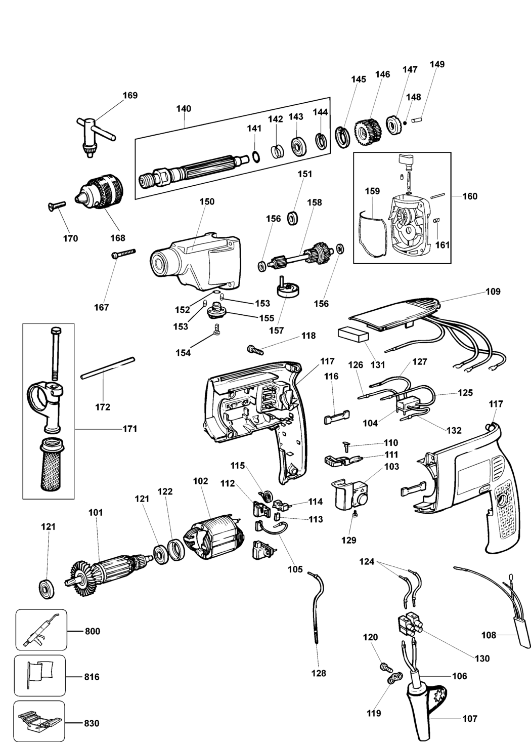 Dewalt DW158L Type 2 Drill Spare Parts