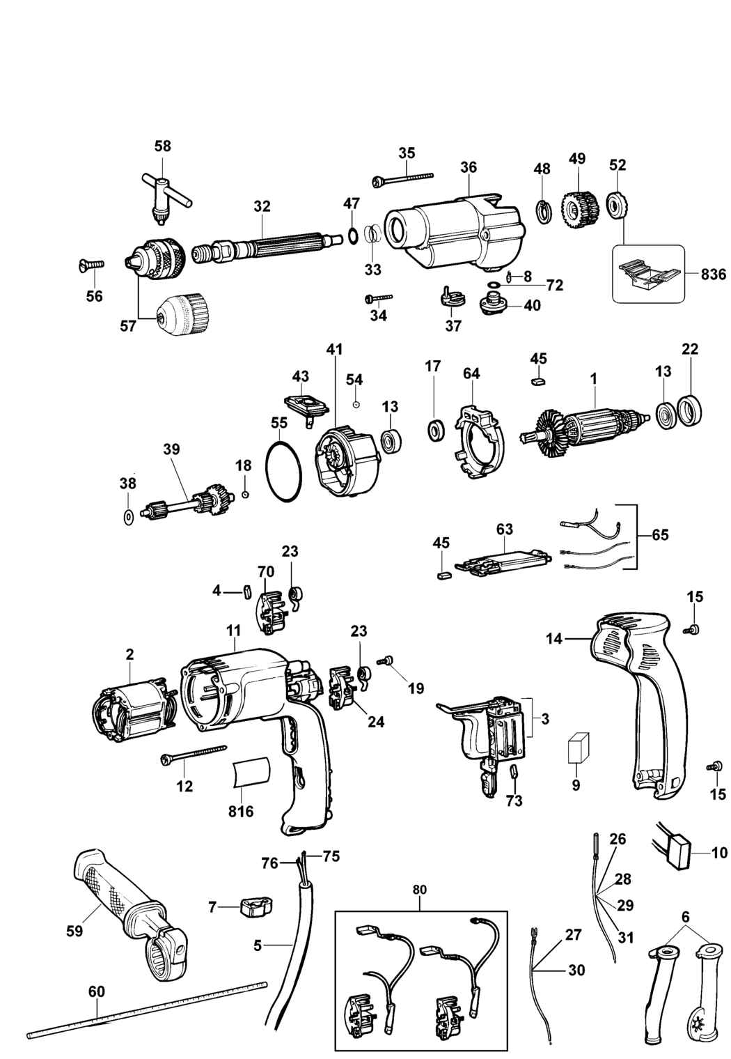 Dewalt DW505 Type 1 Hammer Drill Spare Parts