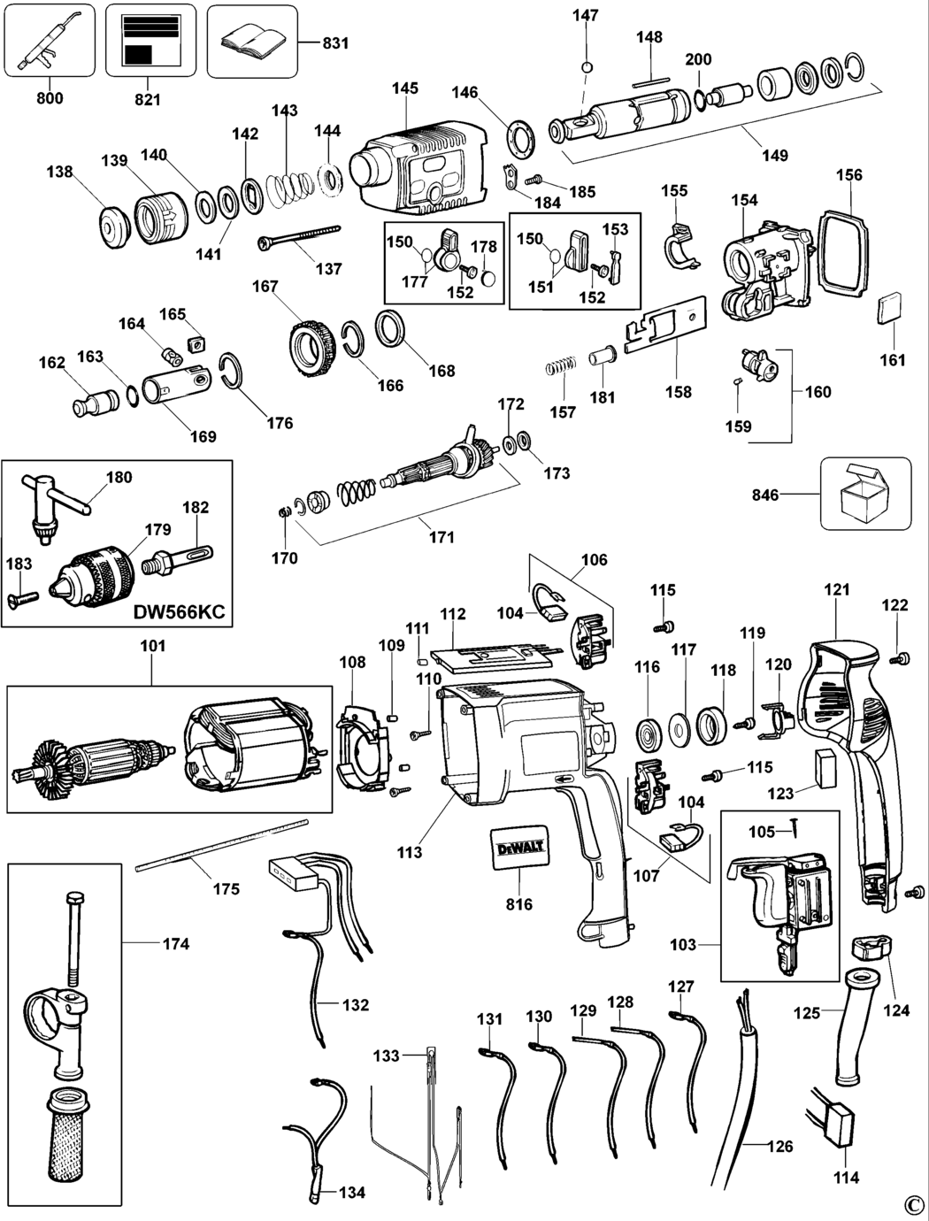 Dewalt DW566 Type 1 Rotary Hammer Spare Parts