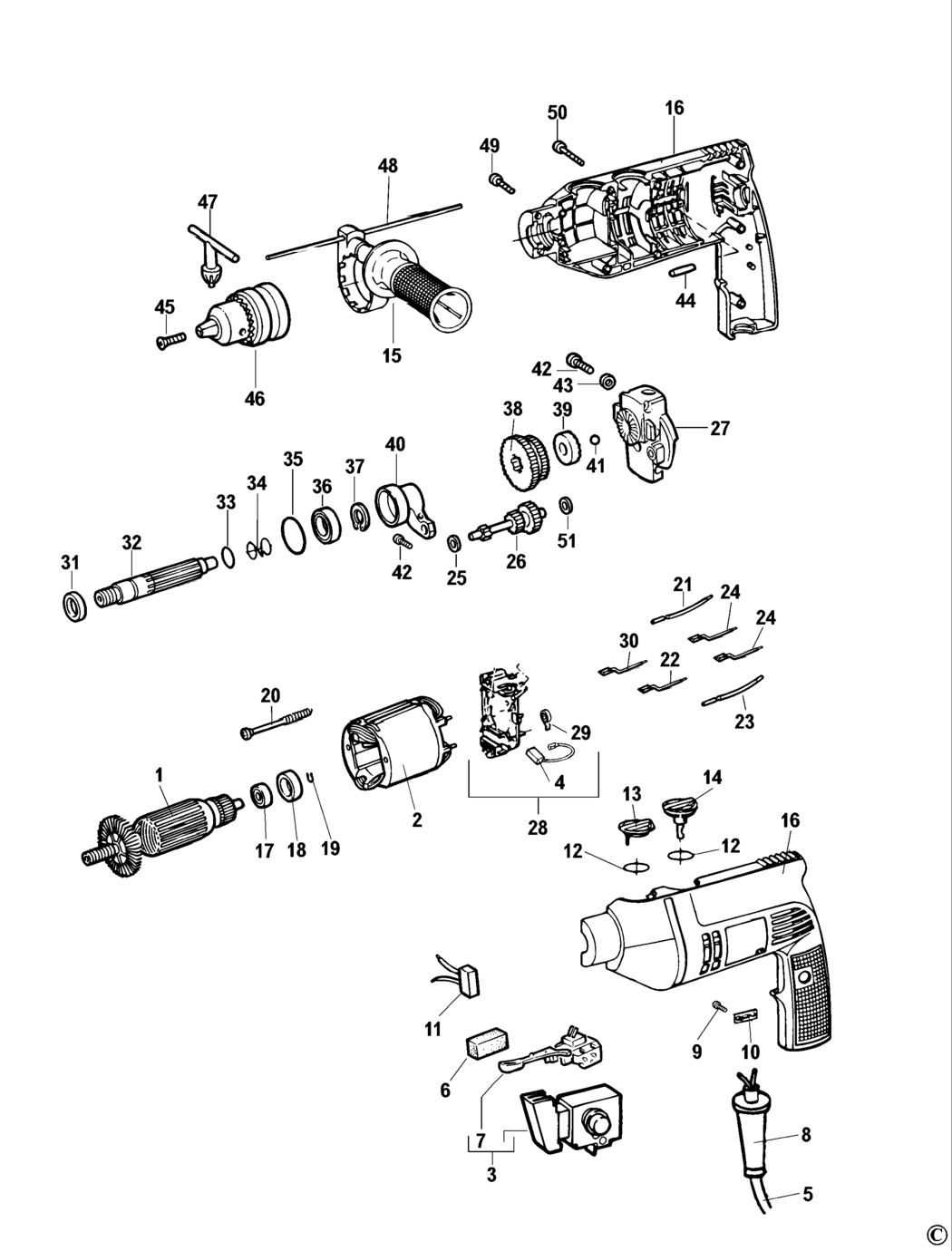 Dewalt DW512 Type 1 Hammer Drill Spare Parts