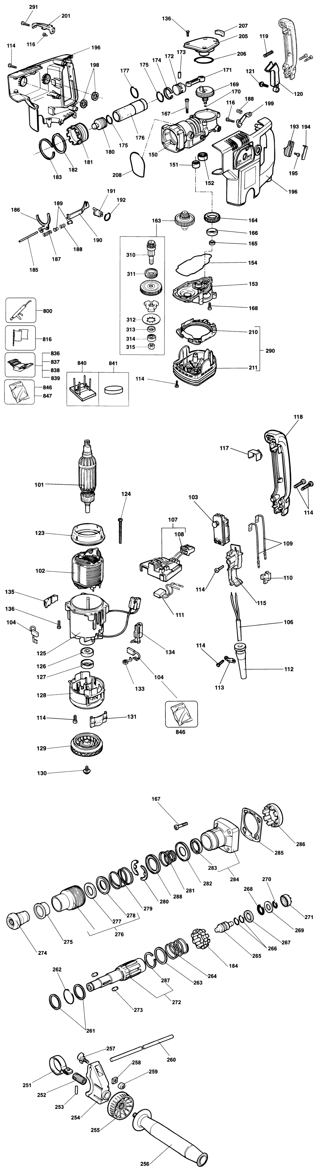 Dewalt DW540 Type 1 Rotary Hammer Spare Parts