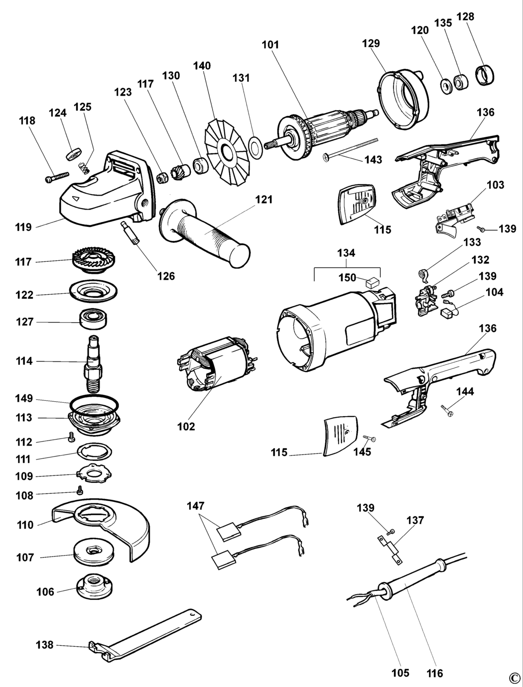 Dewalt DW830 Type 1 Angle Grinder Spare Parts