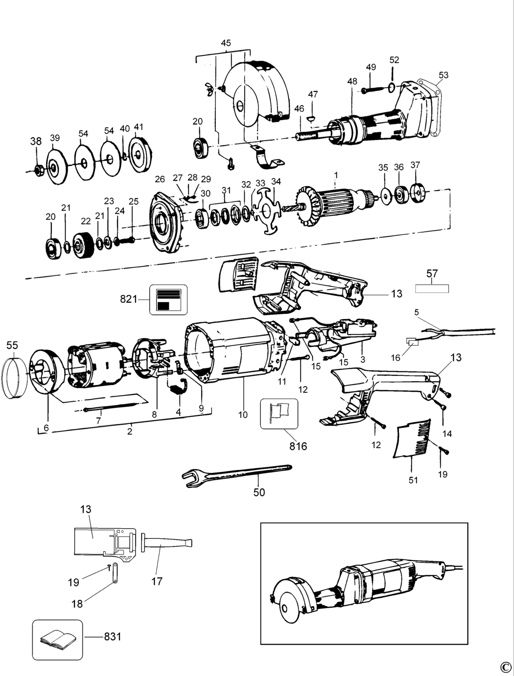 Dewalt DW882 Type 1 Straight Grinder Spare Parts