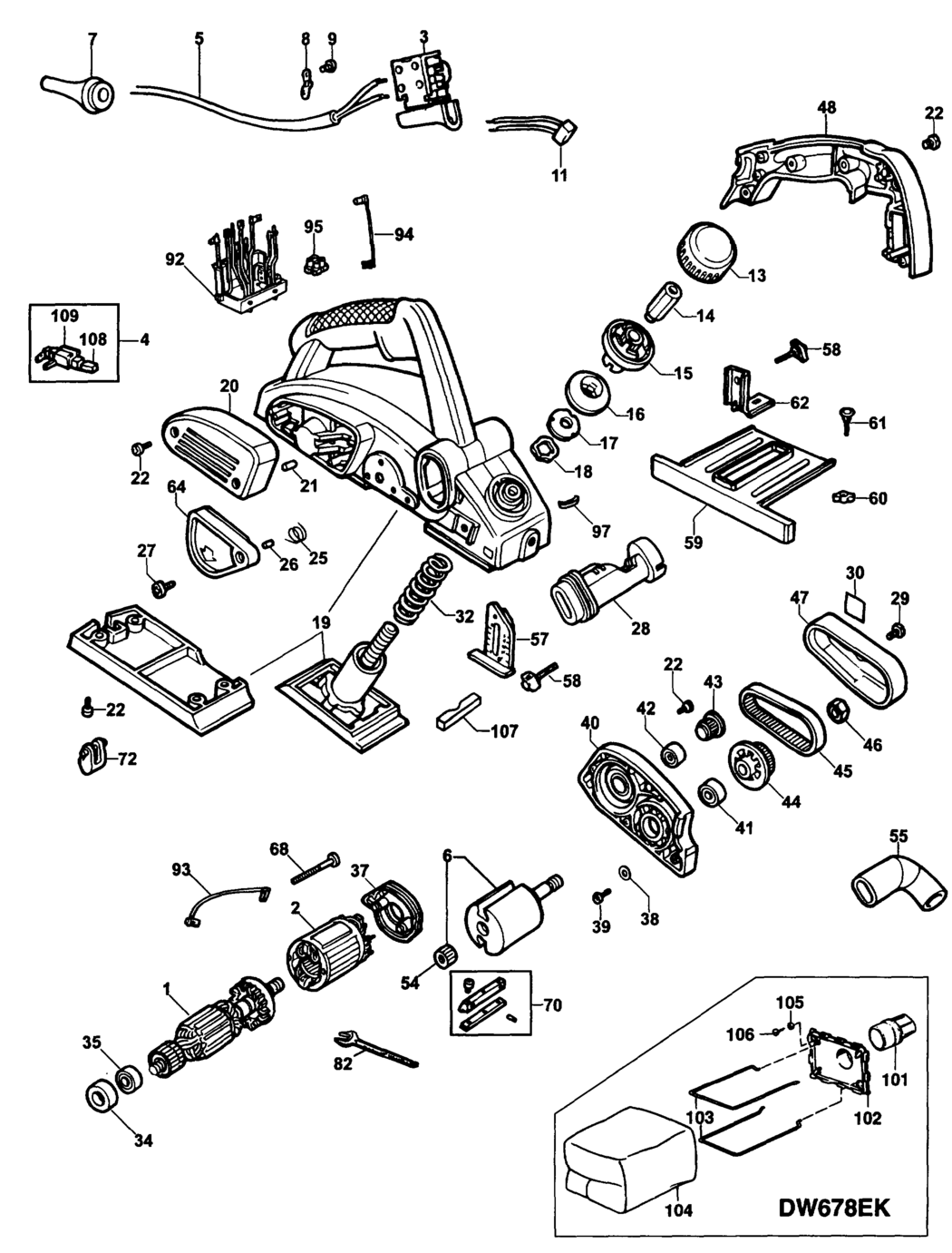 Dewalt DW678E Type 1 Planer Spare Parts