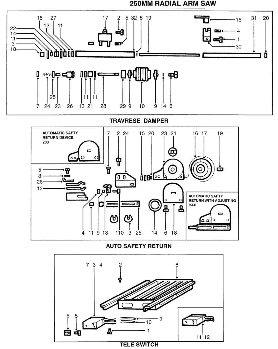 Dewalt DW125-----D Type 1 Radial Arm Saw Spare Parts