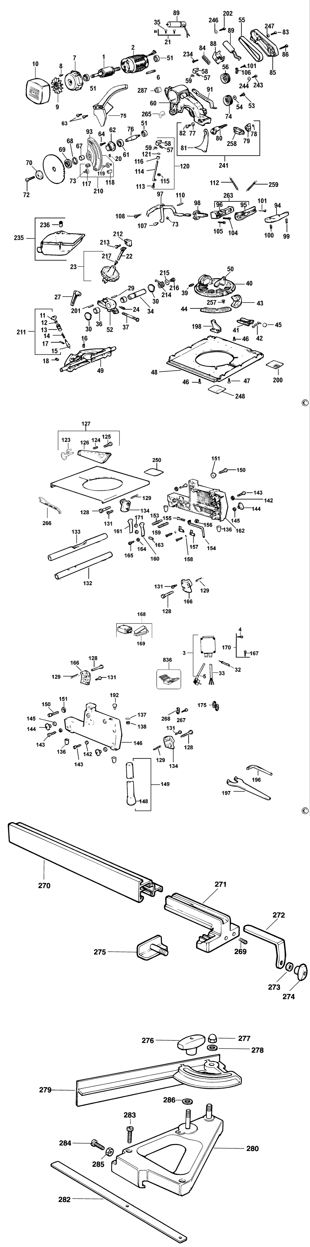 Dewalt DW742 Type 1 Combination Saw Spare Parts