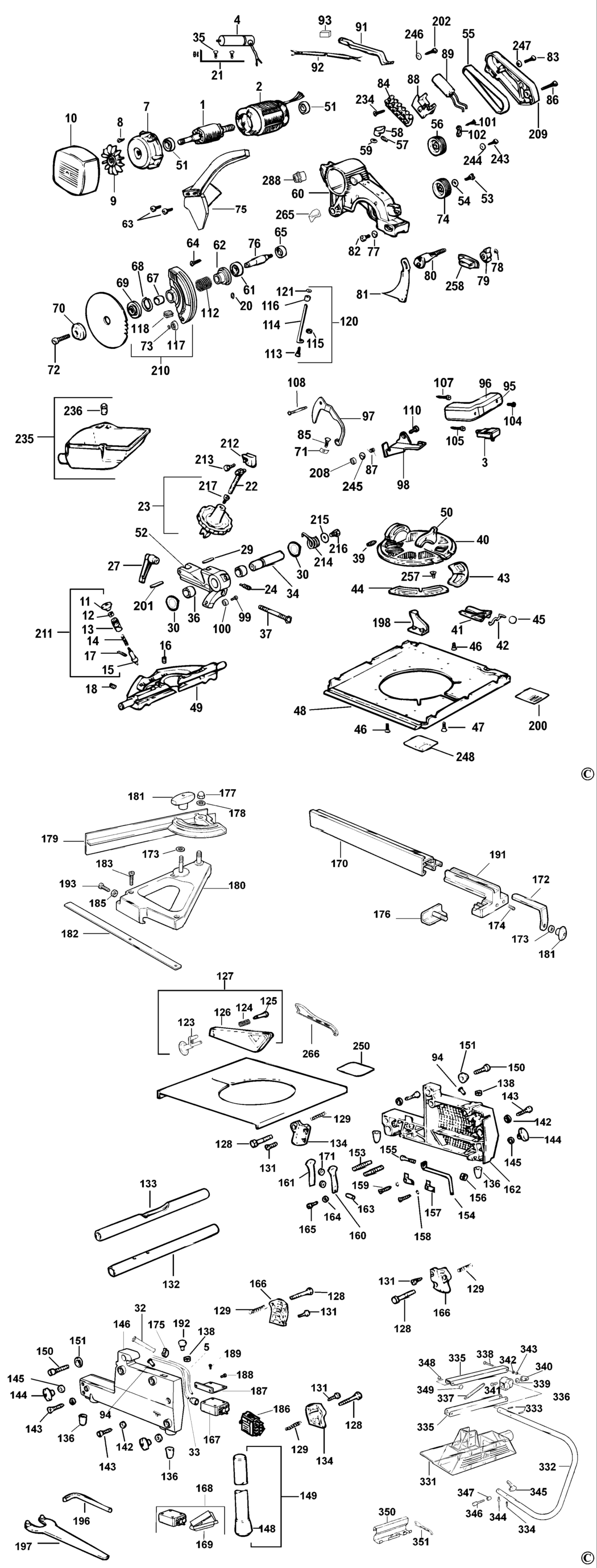 Dewalt DW743 Type 1 Combination Saw Spare Parts