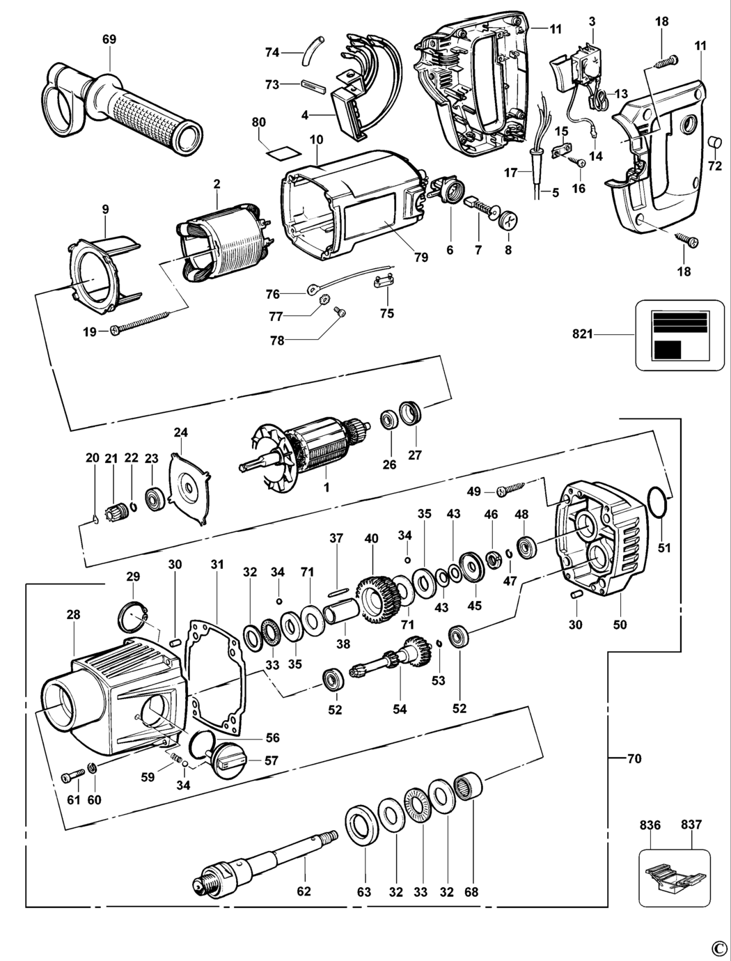 Dewalt DW580EK Type 1 Diamond Drill Spare Parts