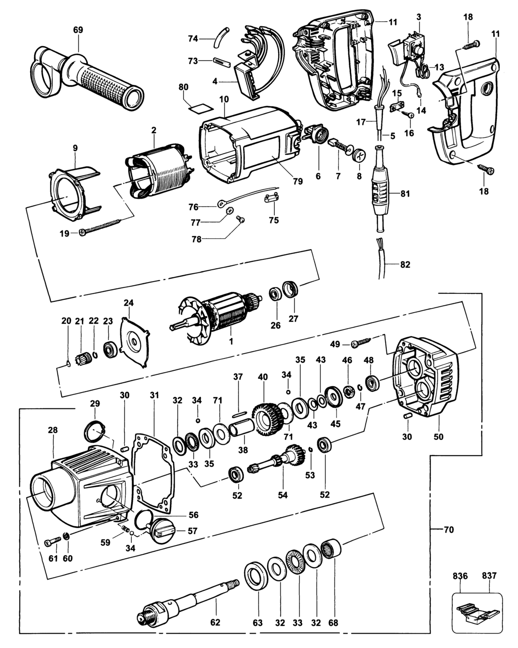 Dewalt DW590EK Type 1 Diamond Drill Spare Parts