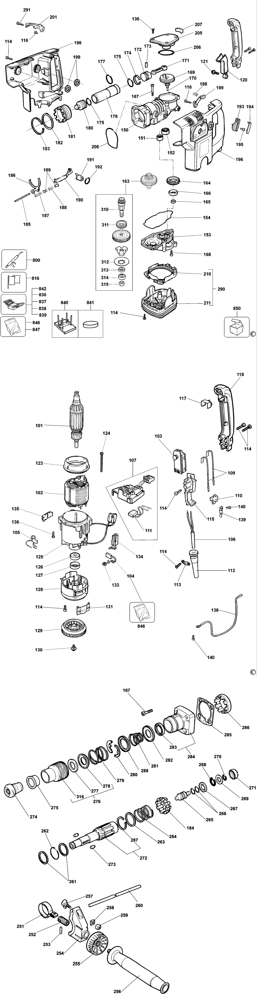 Dewalt DW540 Type 3 Rotary Hammer Spare Parts